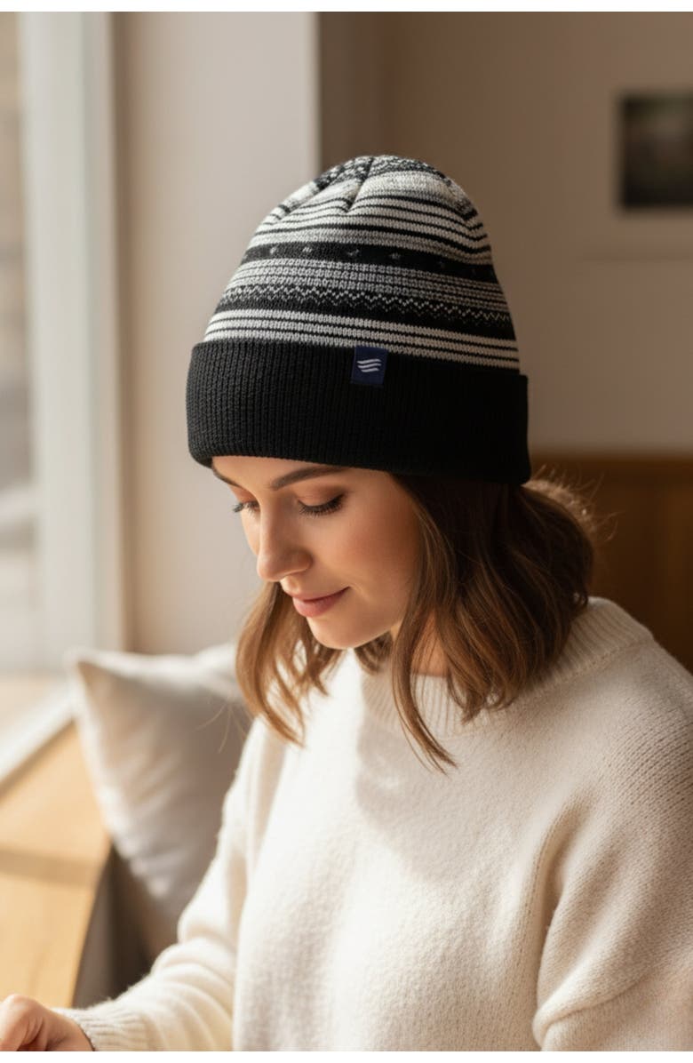 United By Blue Merino Wool Modern Fair Isle Knit Beanie, Alternate, color, Black