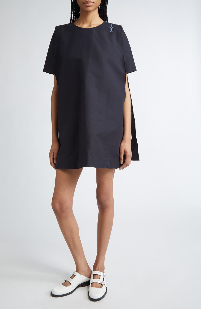 Marni Short Sleeve Cotton Cady A-Line Dress, Main, color, Black