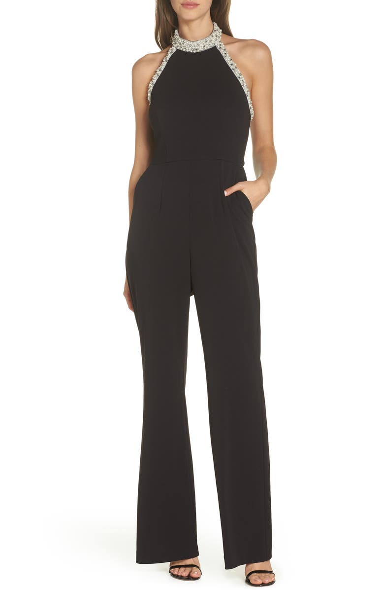 Adrianna Papell Halter Crepe Jumpsuit, Main, color, 