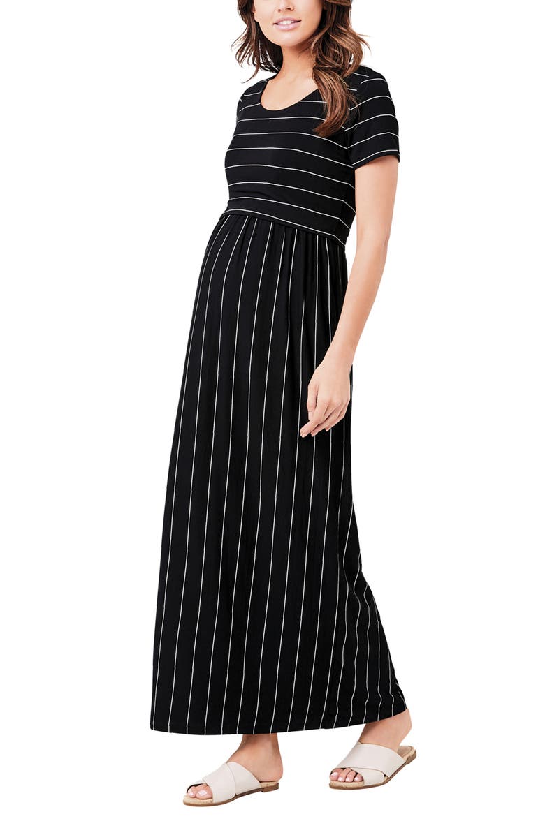 Ripe Maternity Maxi Crop Top Nursing Dress Black / Flint, Alternate, color, Black / Flint