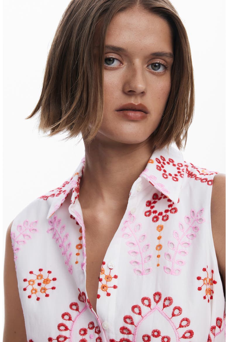 Embroidered Sleeveless Cotton Shirtdress, Alternate, color, PINK