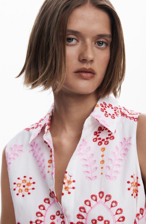 Desigual Embroidered Sleeveless Cotton Shirtdress In Pink