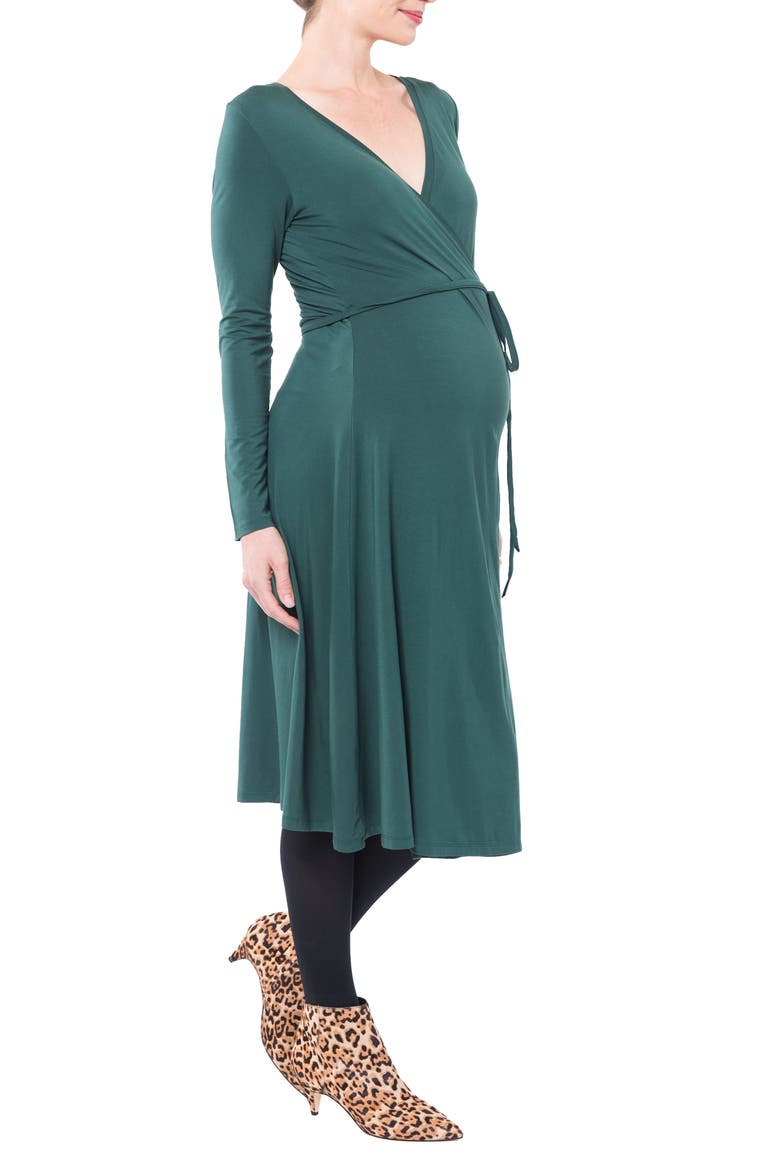 Tessa Long Sleeve Jersey Maternity/Nursing Wrap Dress, Alternate, color, FORREST GREEN