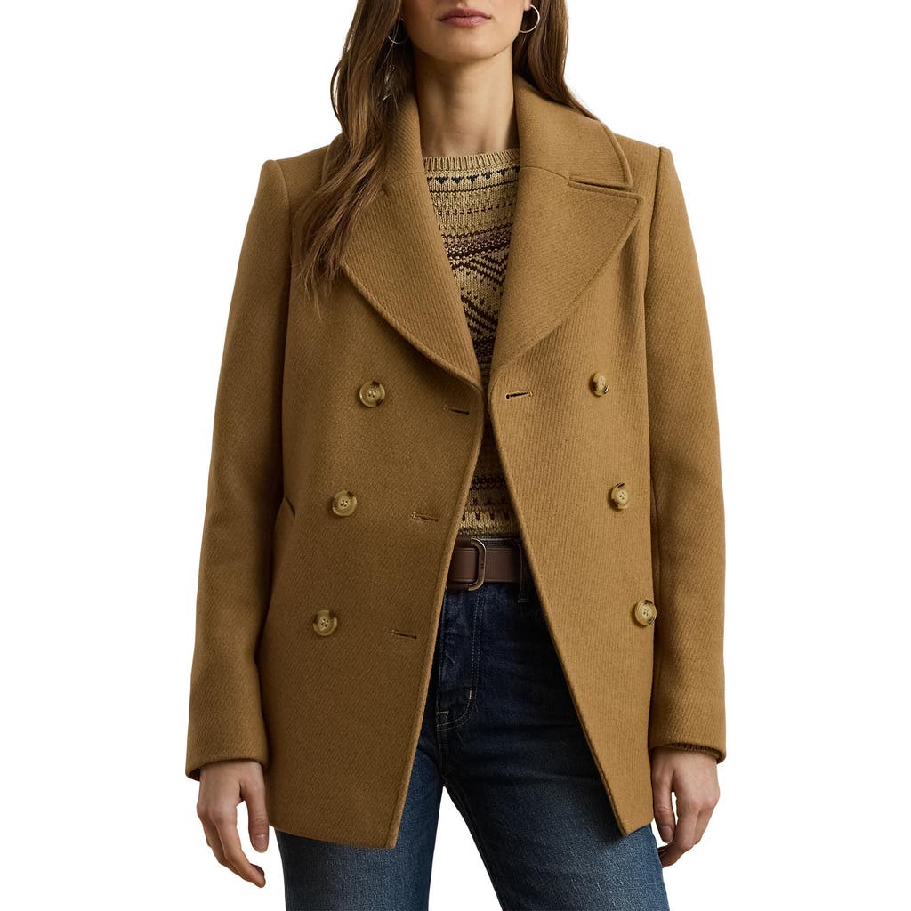 Ralph Lauren Lauren Wool Blend Twill Peacoat In Brown