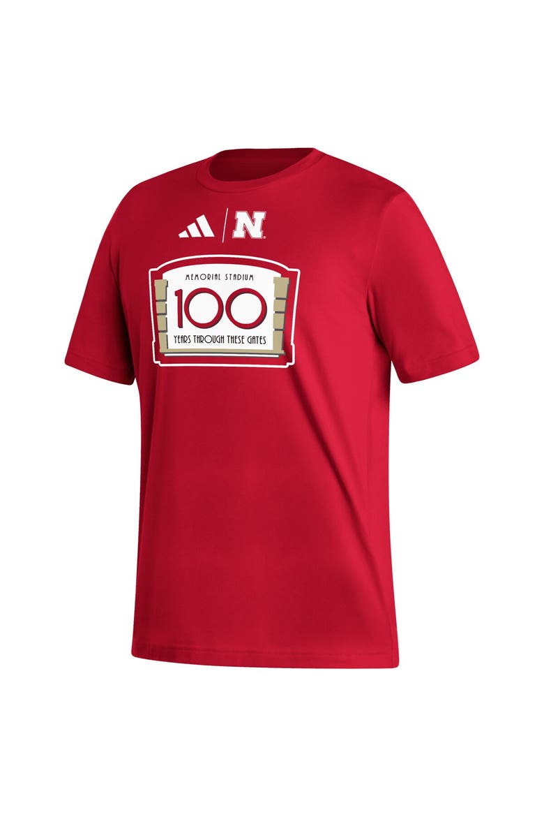 Men's adidas  Scarlet Nebraska Huskers Memorial Stadium 100th Anniversary Sideline Strategy Fresh T-Shirt, Alternate, color, Scarlet