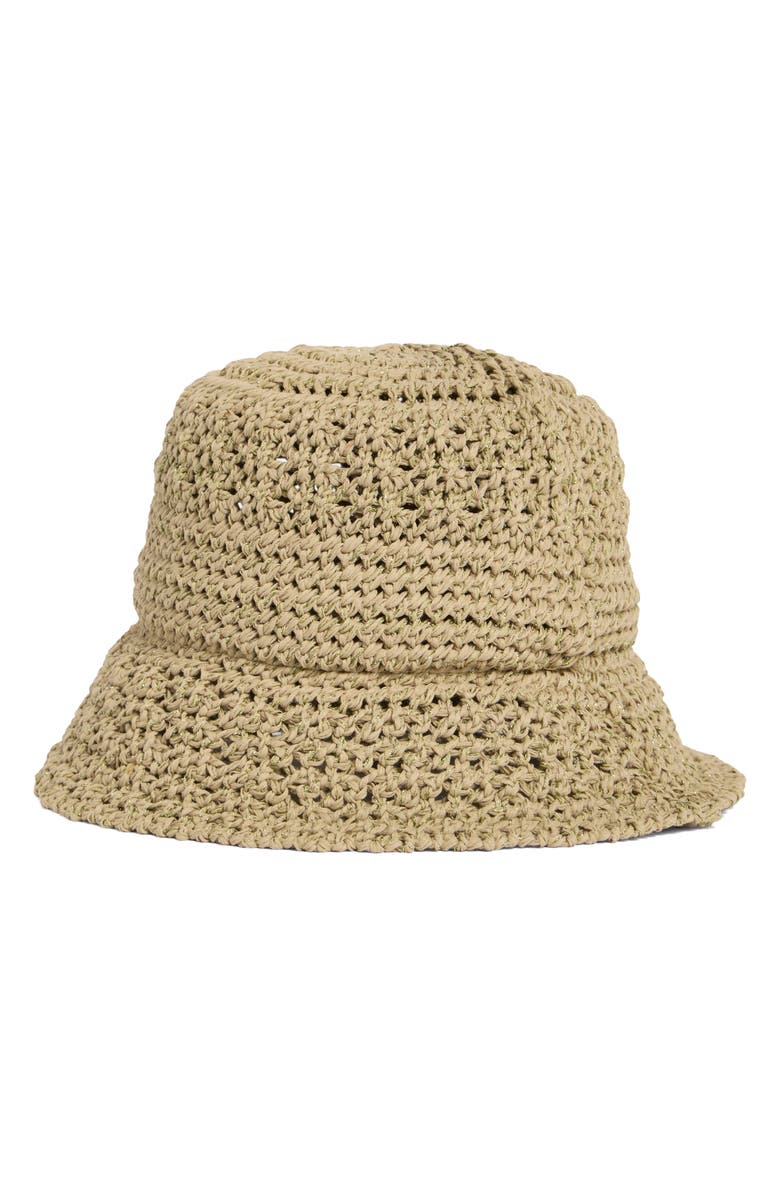 Steve Madden Alex Metallic Crochet Bucket Hat, Alternate, color, Camel