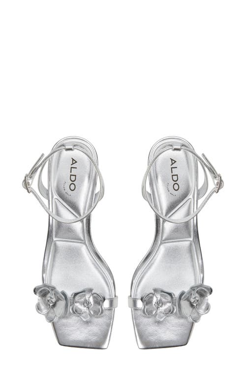 Aldo Daisyrose Ankle Strap Kitten Heel Sandal In Silver
