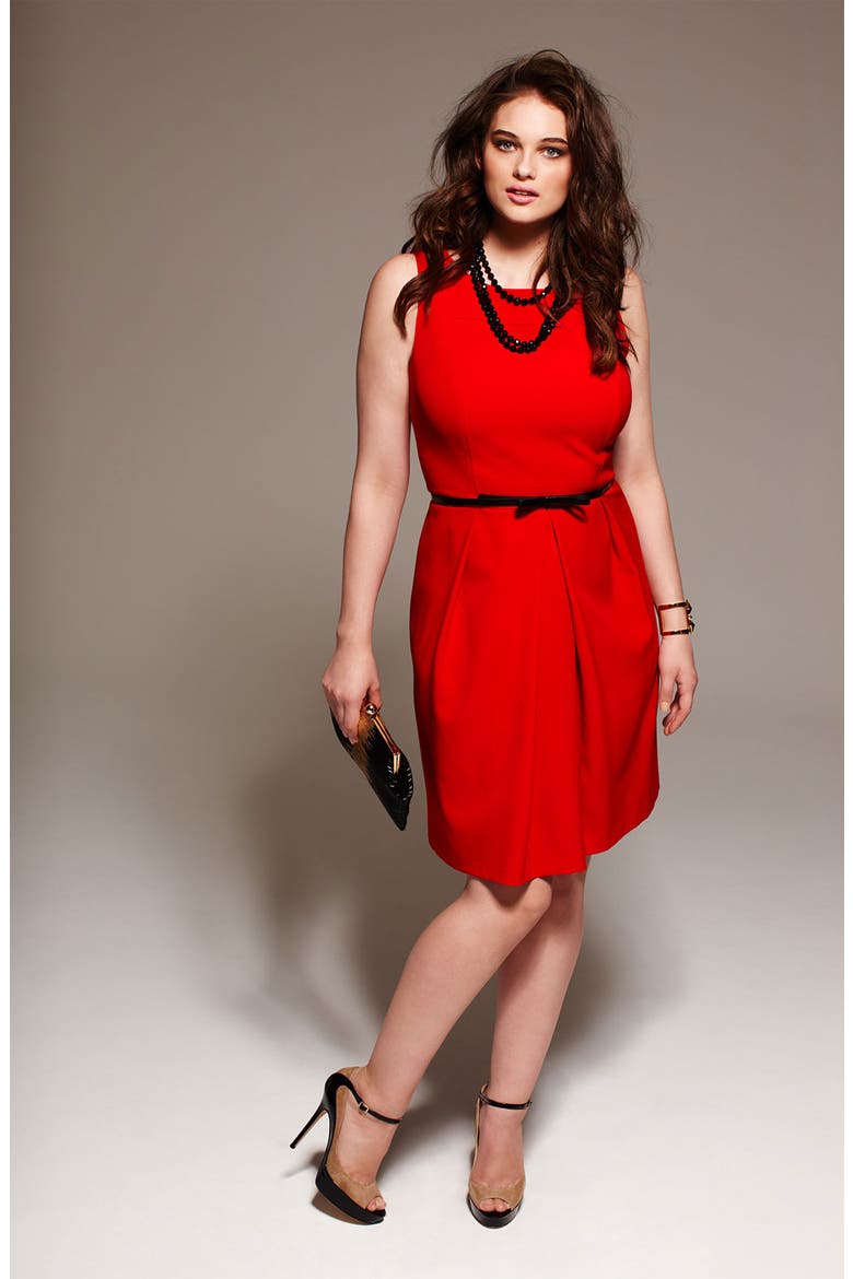 Belted A-Line Dress, Alternate, color, RED