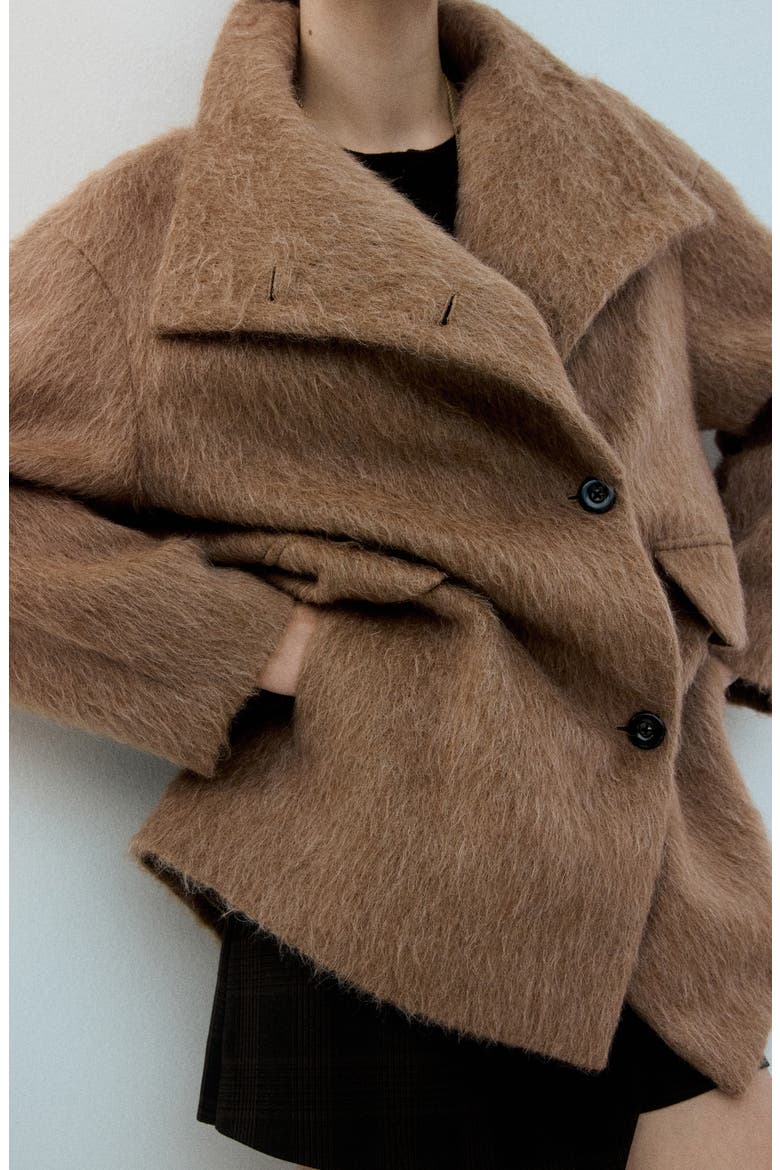 Brushed Funnel Neck Coat, Alternate, color, BROWN