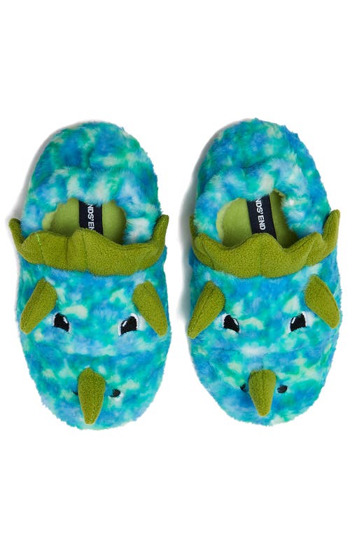 Shop Lands' End Kids Cute Furry Animal Slippers In Blue Dino Camo