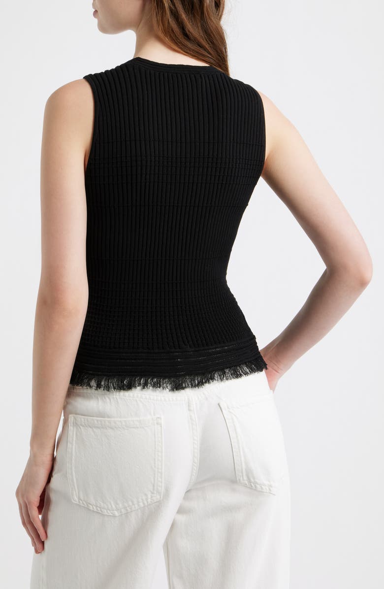 rag & bone Ayan Rib Knit Fringe Trim Tank, Alternate, color, Black