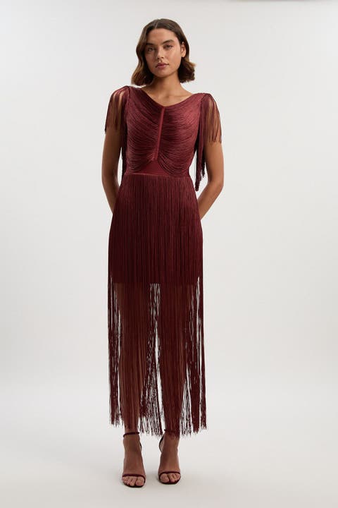 Draped Fringe Mini Dress