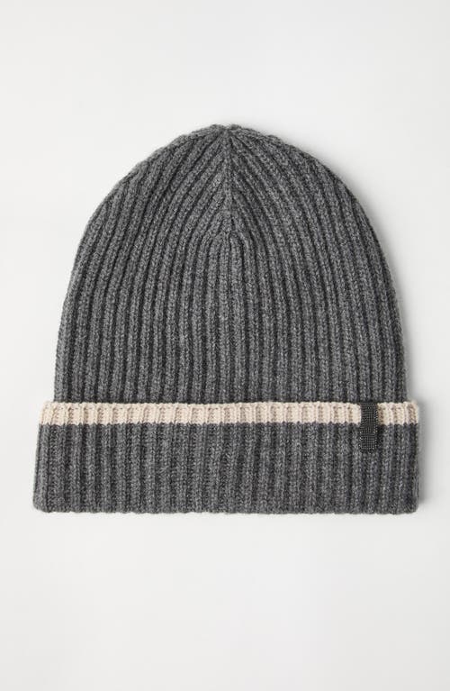 Brunello Cucinelli Cashmere English Rib Knit Beanie In Gray