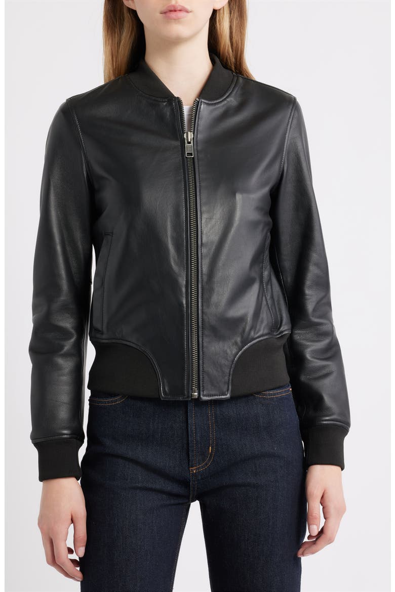 Classic Leather Bomber Jacket, Alternate, color, BLACK