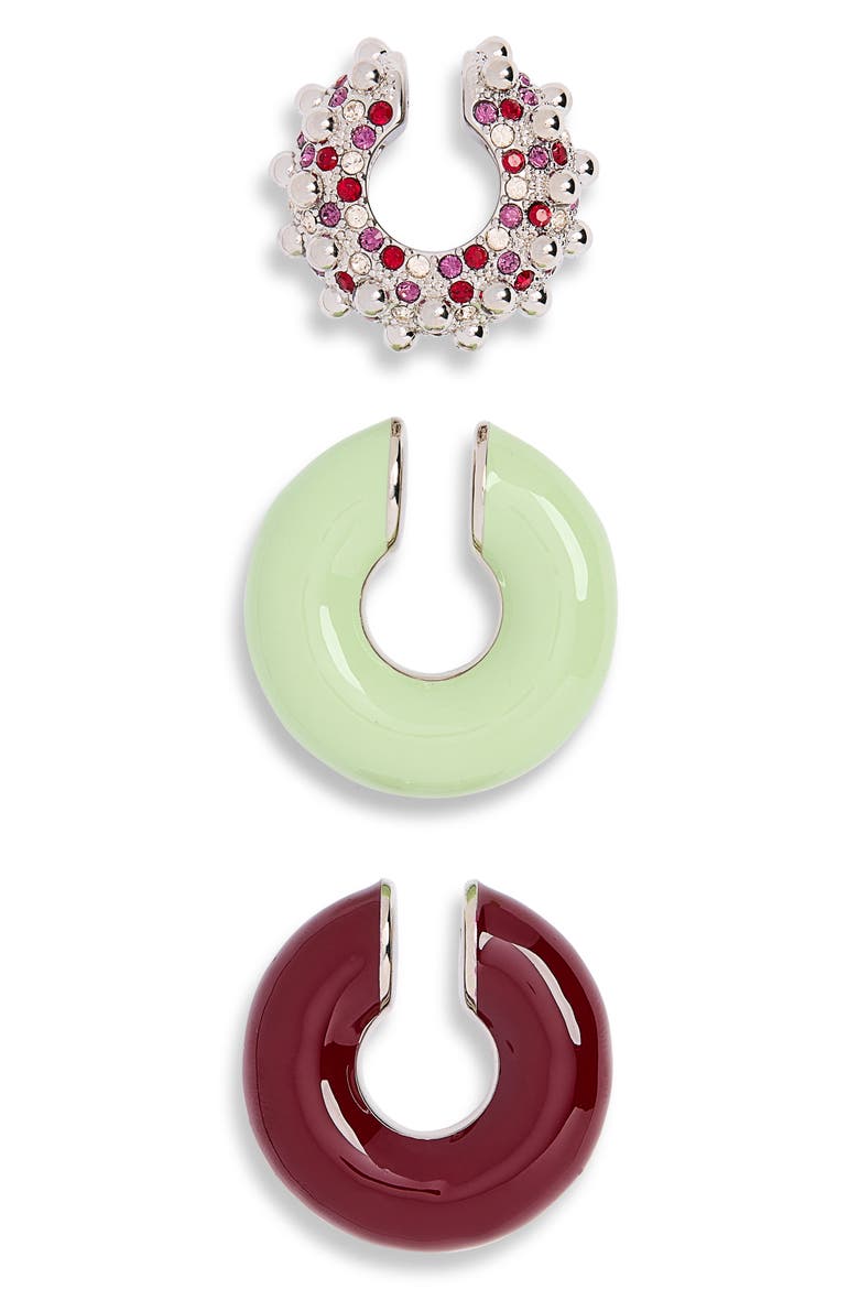 Set of 3 Punk Style Ear Cuffs, Alternate, color, P082 PURPLE / GREEN / SILVER