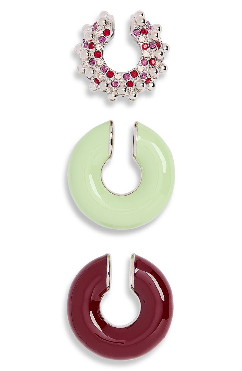 Rabanne Set of 3 Punk Style Ear Cuffs, Alternate, color, P082 Purple / Green / Silver