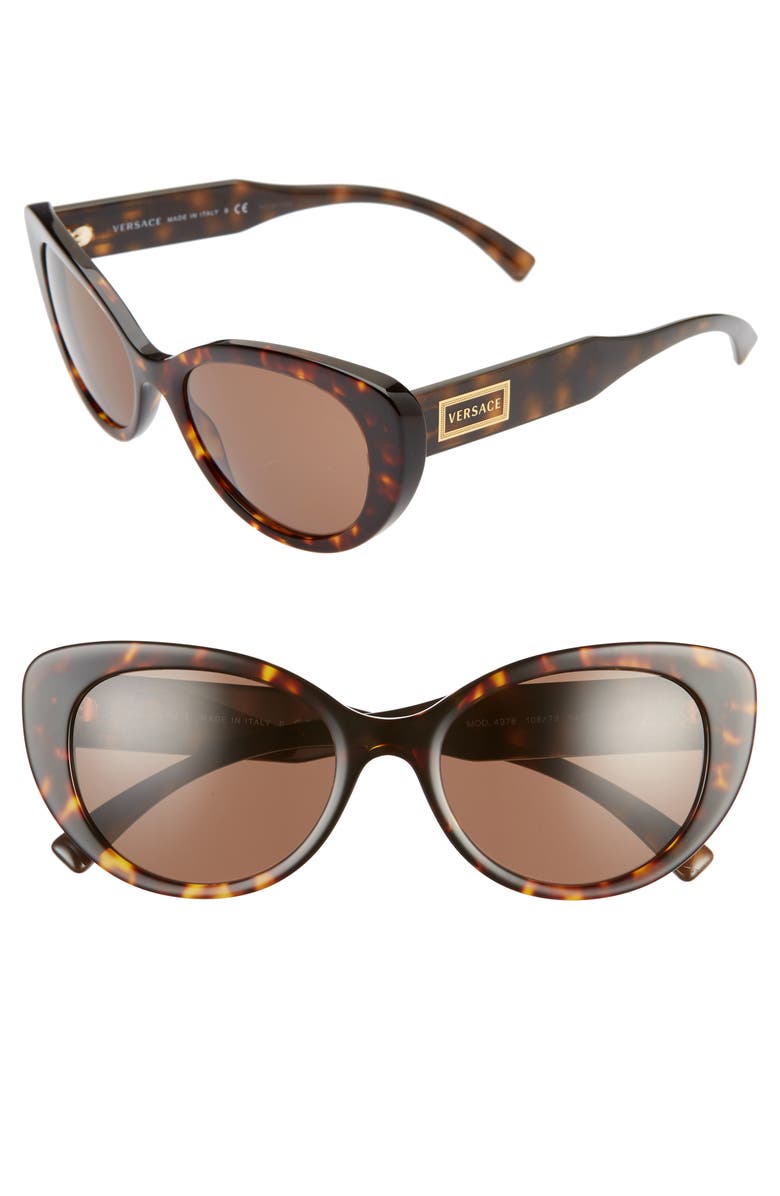 Versace 54mm Cat Eye Sunglasses, Main, color, Havana/ Brown Solid