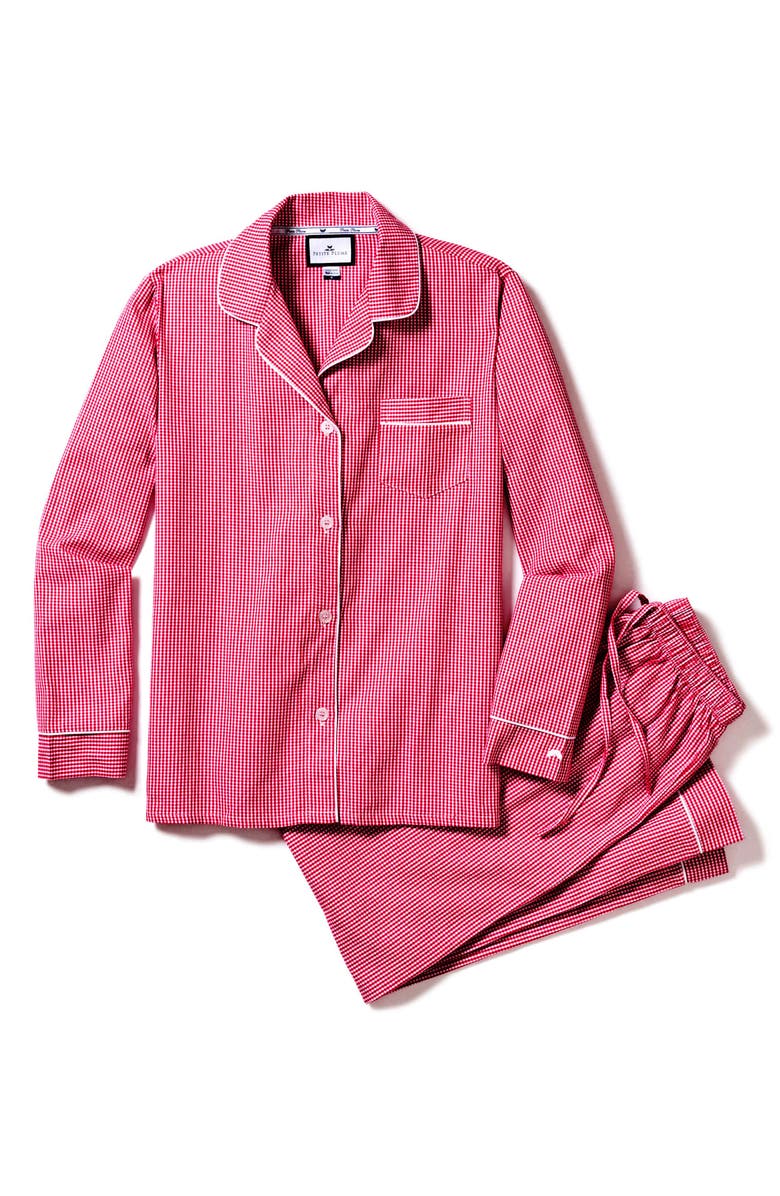 Petite Plume Houndstooth Cotton Pajamas, Alternate, color, Red