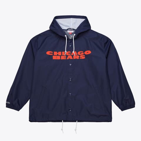 Men's Mitchell & Ness Navy Chicago Bears Coaches Full-Snap Hooded Windbreaker Jacket