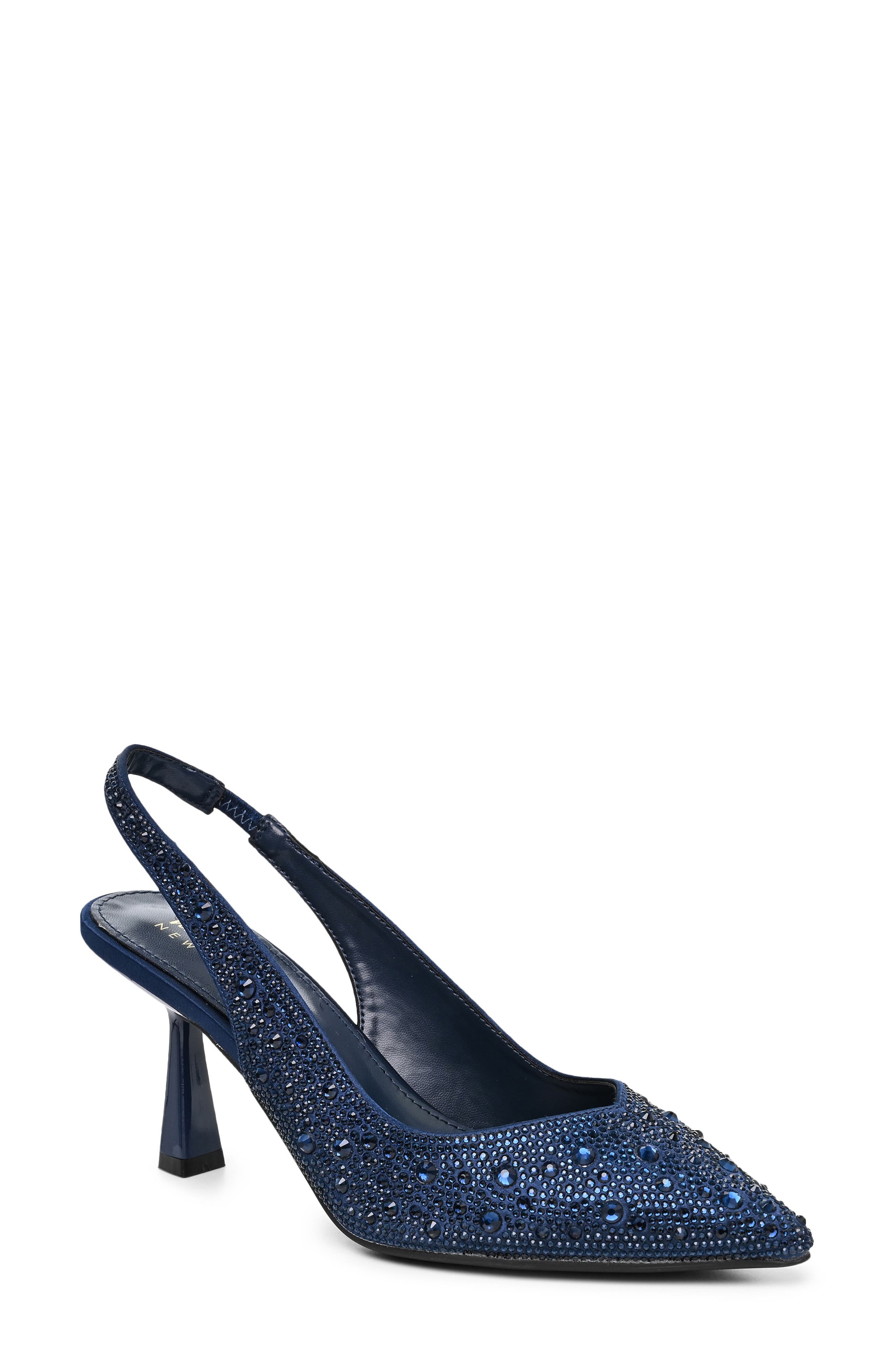 Embellished Pointed Toe Slingback Pump, Main, color, NAVY BLING