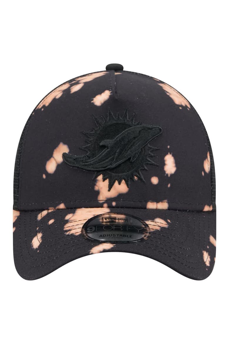 Men's New Era Black Miami Dolphins Bleached 9FORTY A-Frame Adjustable Hat, Alternate, color, Black