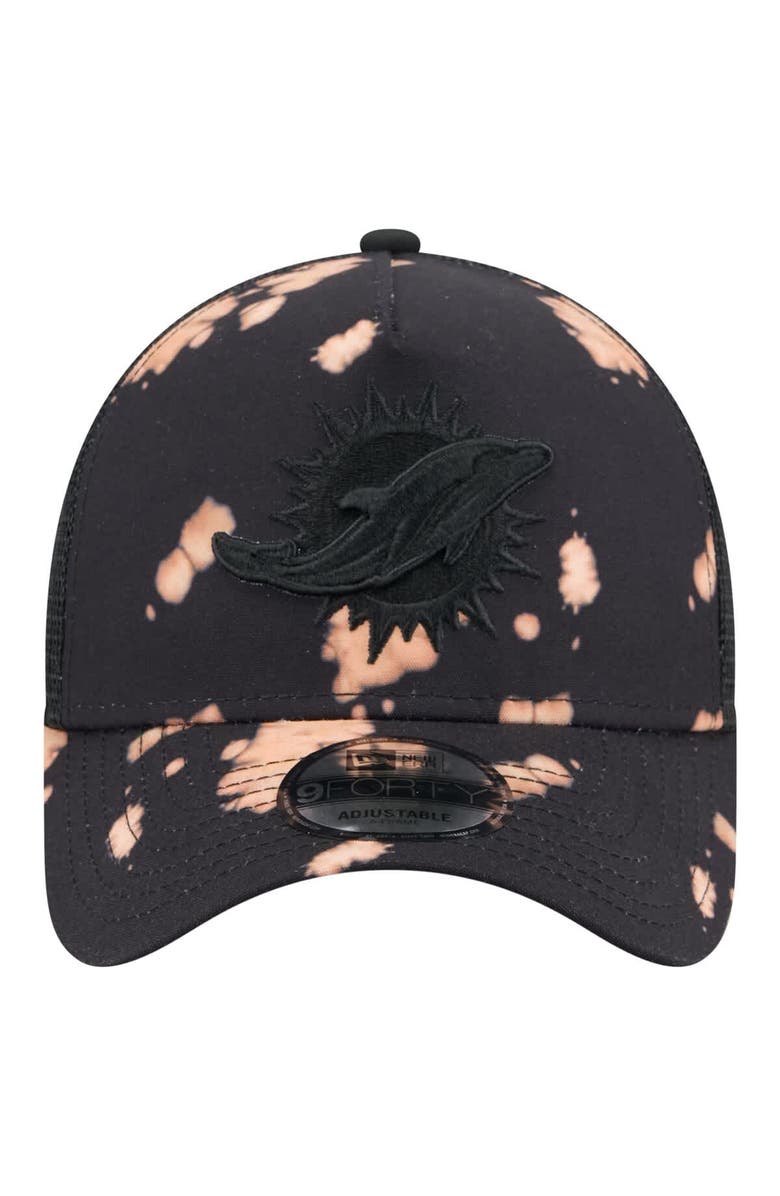 New Era Men's New Era Black Miami Dolphins Bleached 9FORTY A-Frame Adjustable Hat, Alternate, color, Black