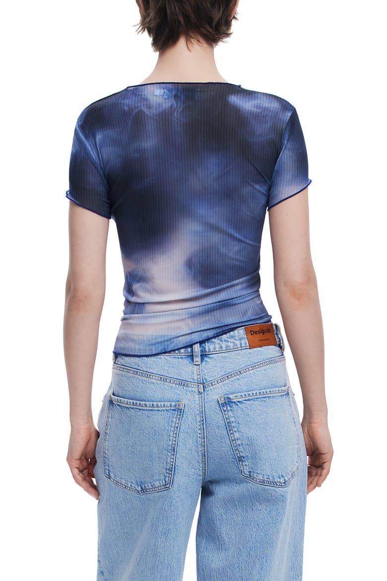 Abstract Floral Rib Top, Alternate, color, BLUE