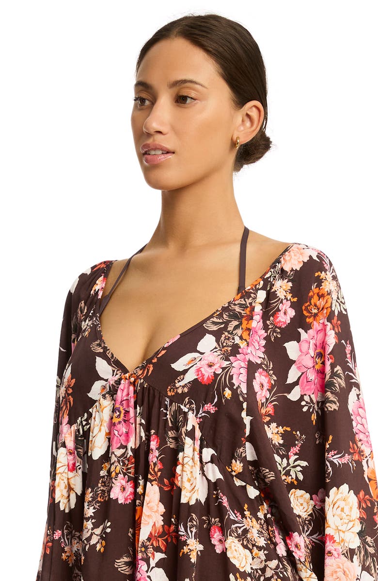 Sea Level Rosewood Boho Balloon Sleeve Cover-Up Minidress, Alternate, color,