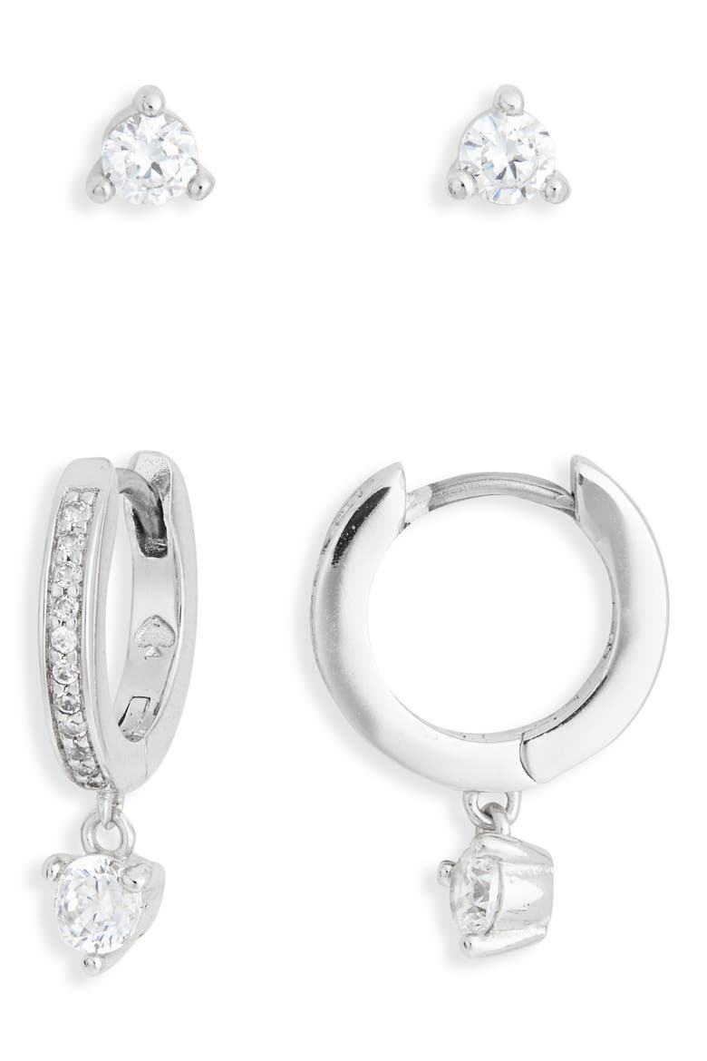 crystal stud & huggie earrings set, Main, color, CLEAR/SILVER