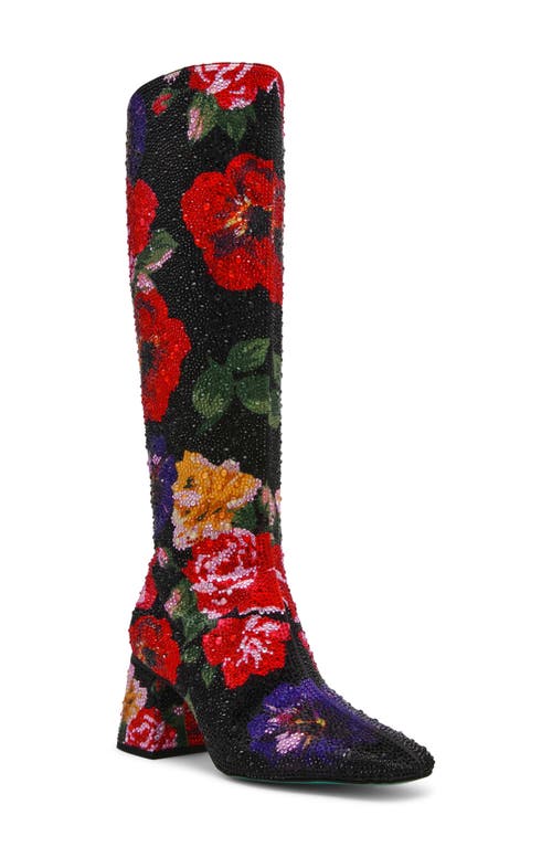 Betsey Johnson Avon Rhinestone Flower Knee High Boot In Multi