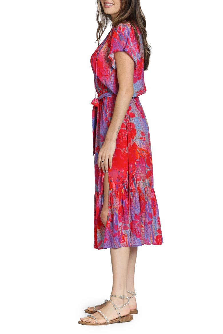 Print Short Sleeve Midi Dress, Alternate, color, PURPLE MULTI