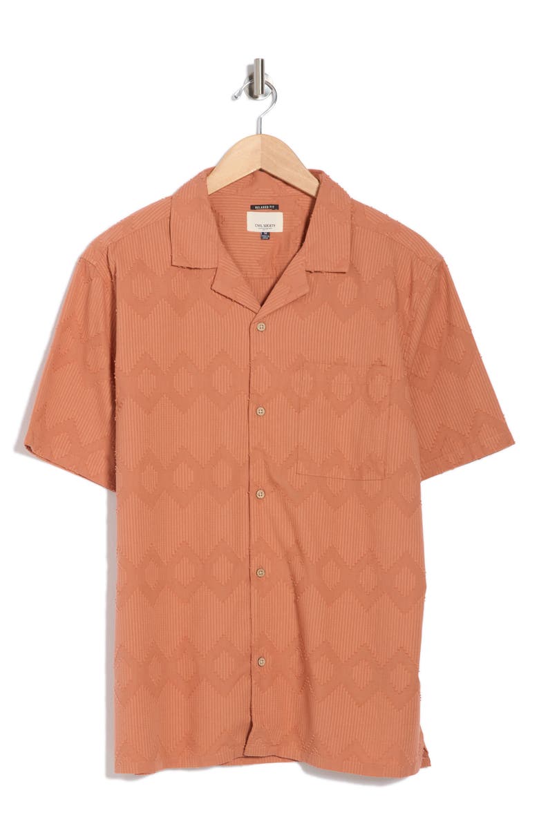 Civil Society Relaxed Fit Cotton Jacquard Resort Shirt, Alternate, color, Rust