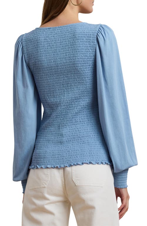 RALPH LAUREN LAUREN RALPH LAUREN SMOCKED COTTON SQUARE NECK TOP 