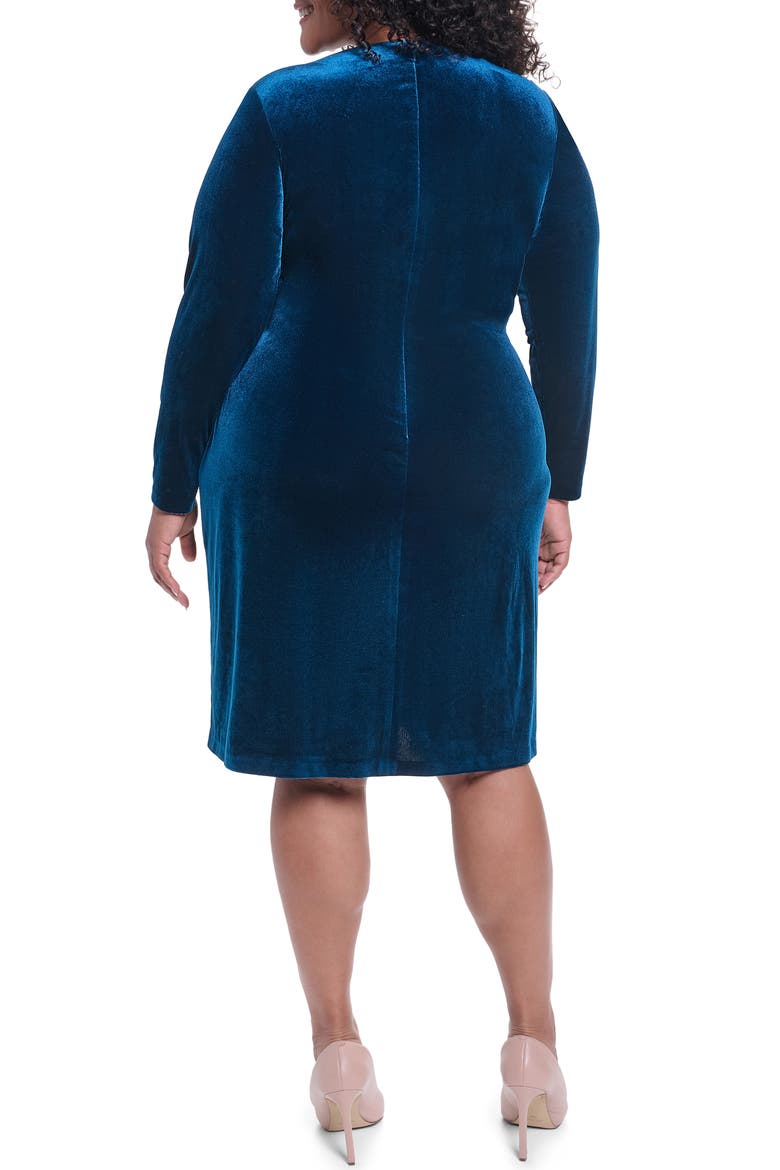 Faux Wrap Stretch Velvet Sheath Dress, Alternate, color, CYPRESS
