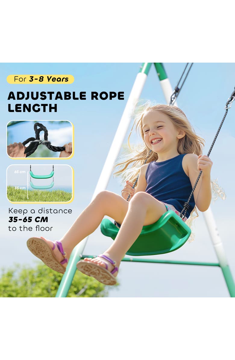 Qaba Metal Swing Set with Slide, Saucer Swing Seat, A-Frame Stand, Kids Ages 3-8, Alternate, color,