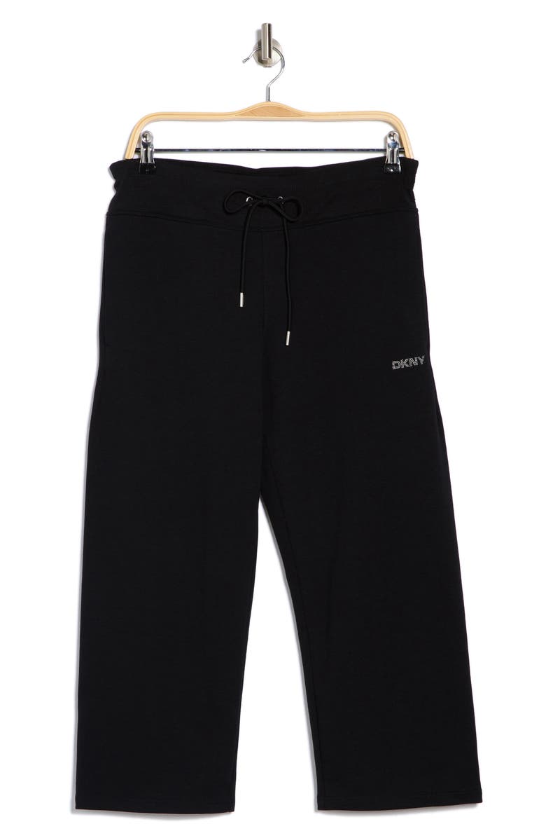 DKNY Mini Stud Logo Crop Pants, Alternate, color, Black