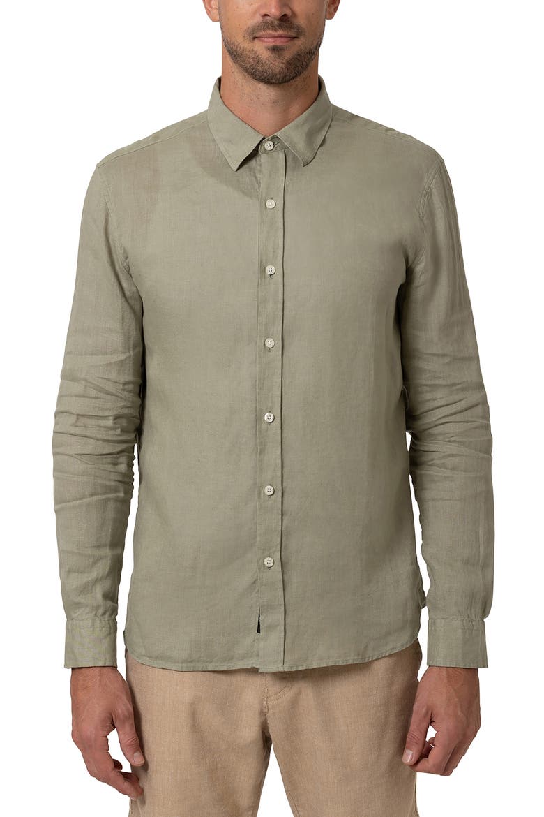 Slim Fit Long Sleeve Linen Button-Up Shirt, Main, color, SEAGRASS
