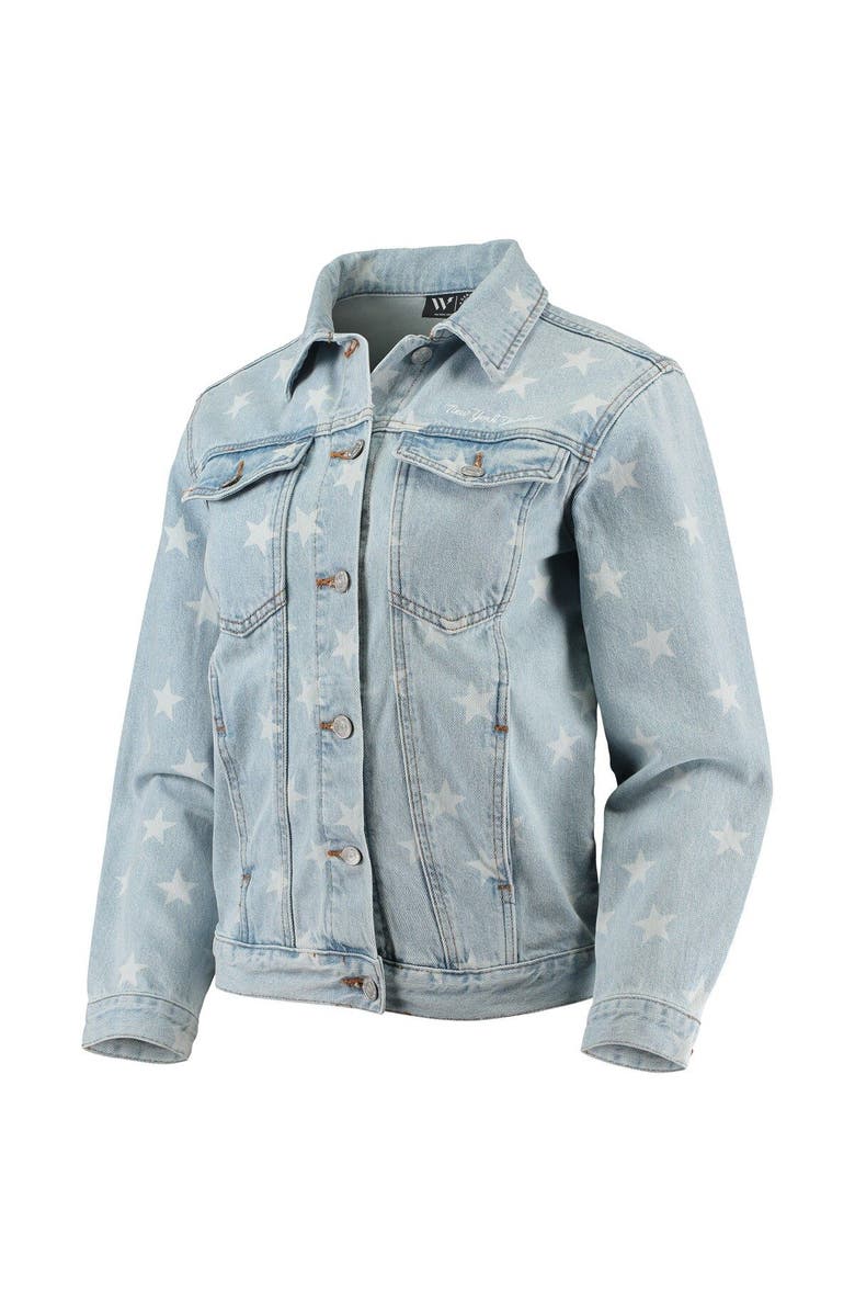 THE WILD COLLECTIVE Women's The Wild Collective New York Yankees Allover Print Button-Up Denim Jacket, Alternate, color, Denim