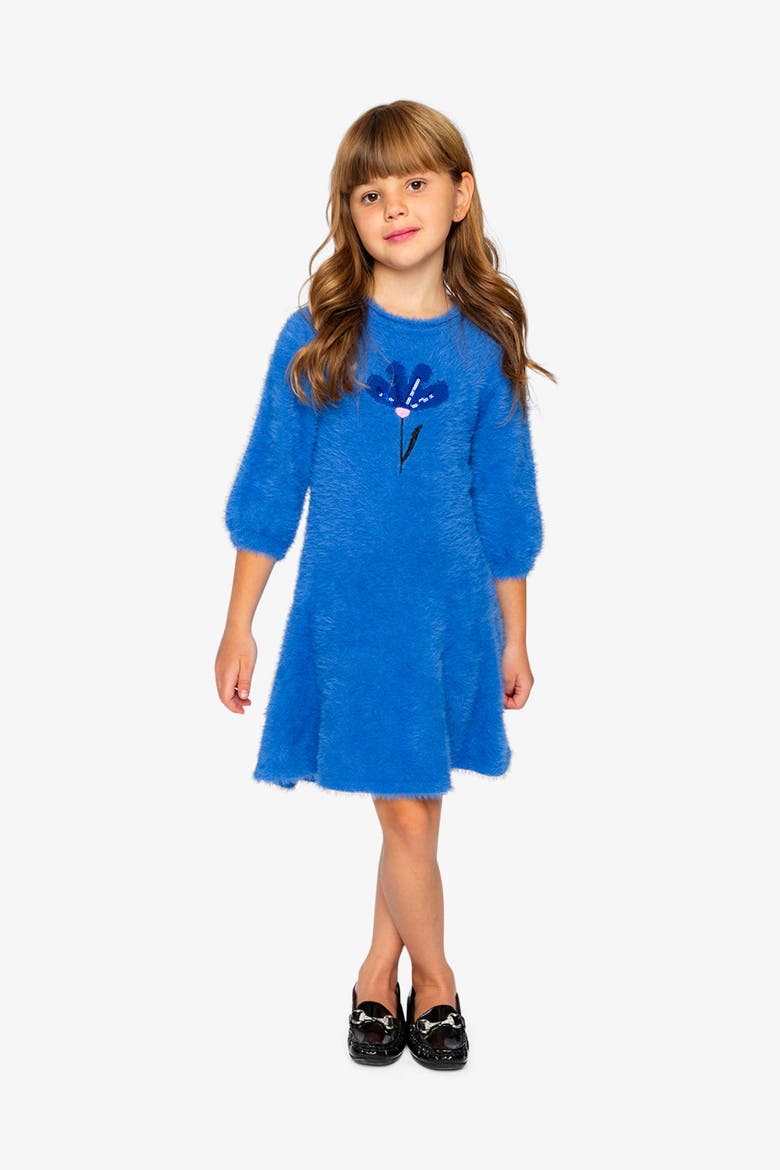 Floral Jacquard Sequin Pleated Knitted Dress, Alternate, color, Royal Blue