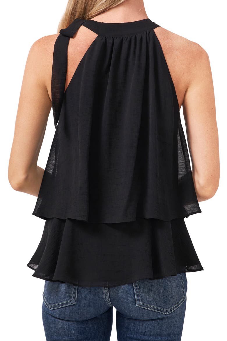 Shoulder Bow Tiered Ruffle Crinkle Chiffon Blouse, Alternate, color, RICH BLACK