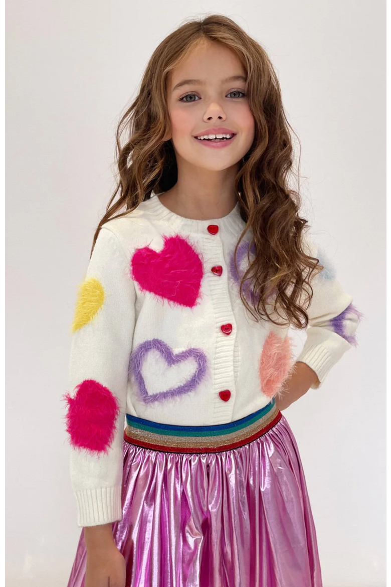 Fuzzy Hearts Cardigan, Alternate, color, White