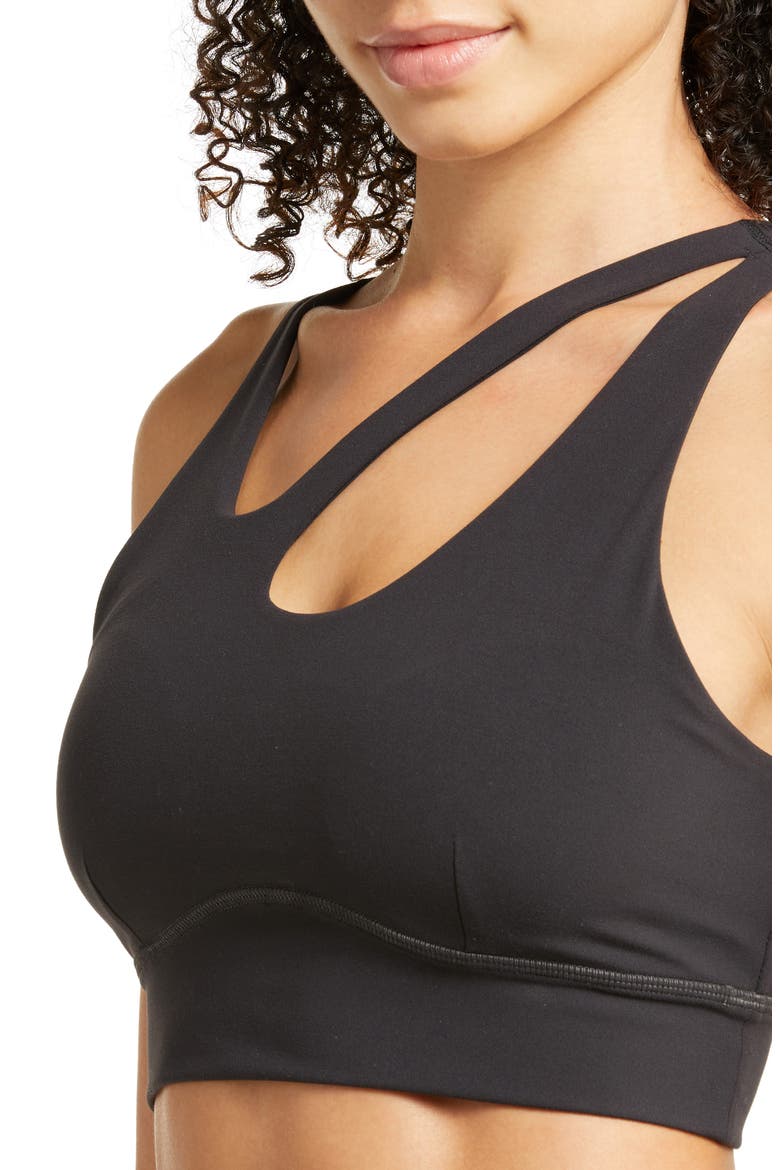 Studio Luxe Asymmetric Sports Bra, Alternate, color, BLACK