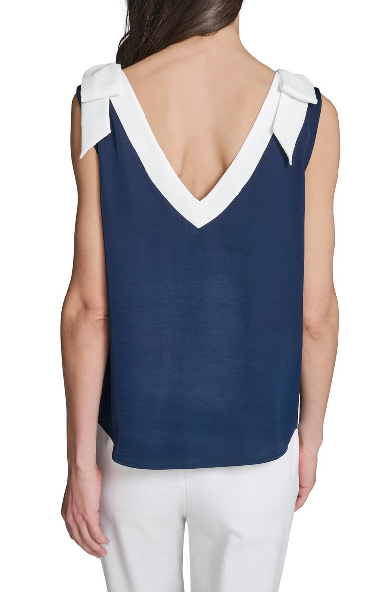 KARL LAGERFELD PARIS Bow Shoulder Top, Alternate, color, Naval Academy