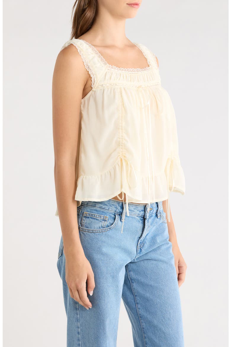 Elusia Lace Trim Ruched Top, Alternate, color, CREAM