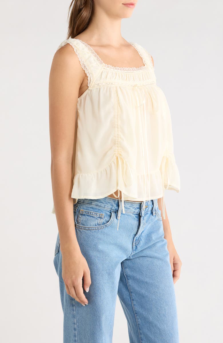 Princess Polly Elusia Lace Trim Ruched Top, Alternate, color, Cream