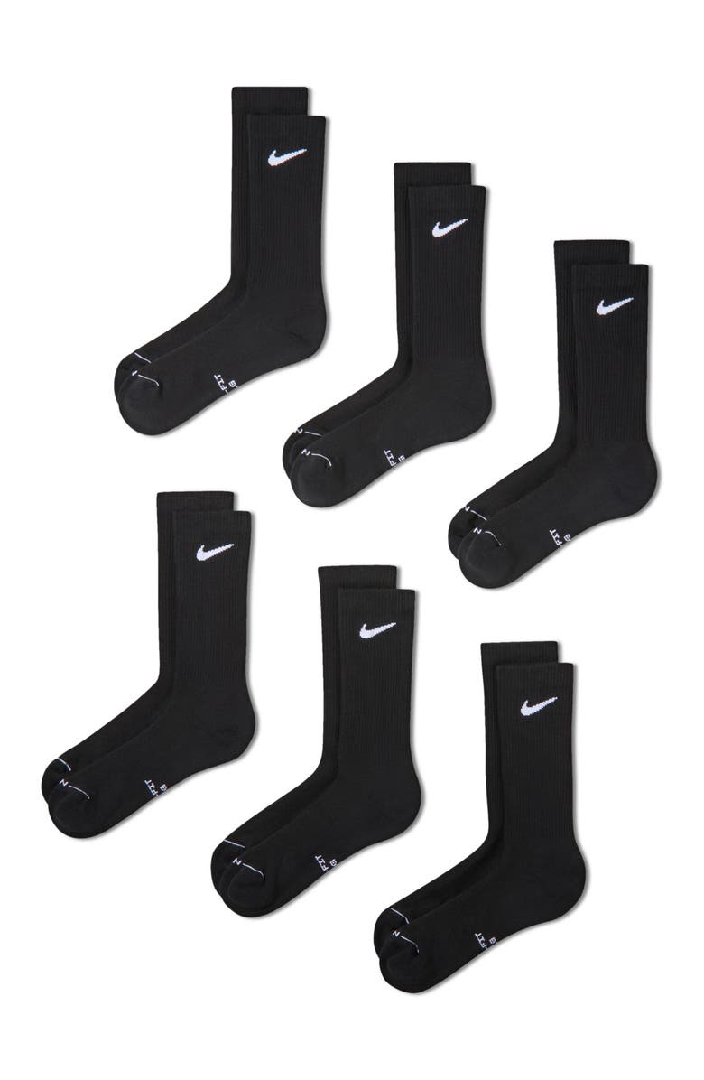Nike Everyday Elevated Dri-FIT Assorted 6-Pack Cotton Blend Crew Socks, Alternate, color, Black