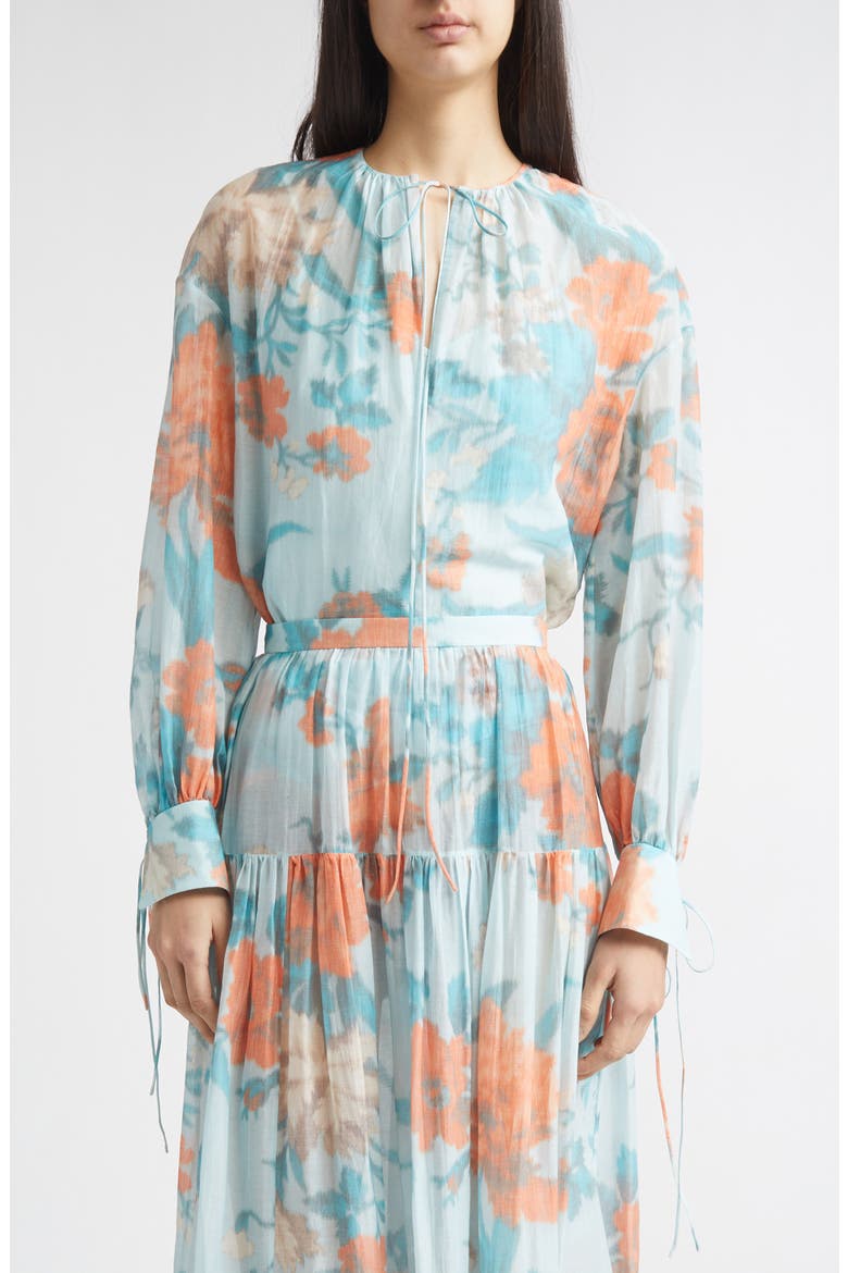 Floral Print Cotton & Silk Voile Top, Main, color, TRAILING POPPY DREAM BLUE