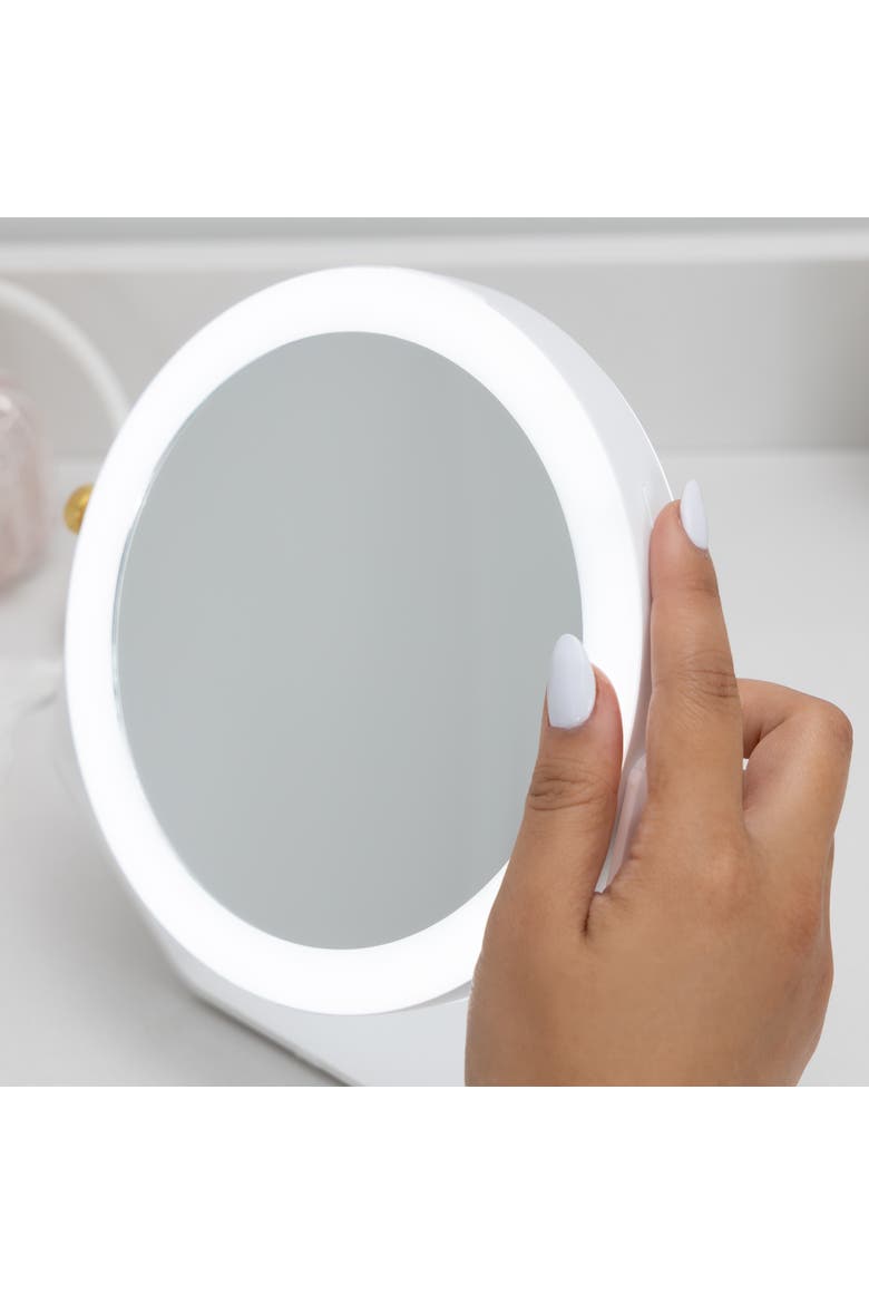 Lighted Makeup Mirror with 5X/1X Magnifications, Swivel & Battery, Alternate, color, White
