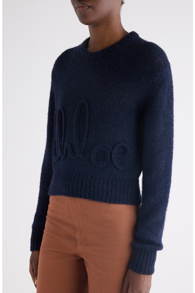 Raised Logo Alpaca & Silk Sweater, Alternate, color, NAVY