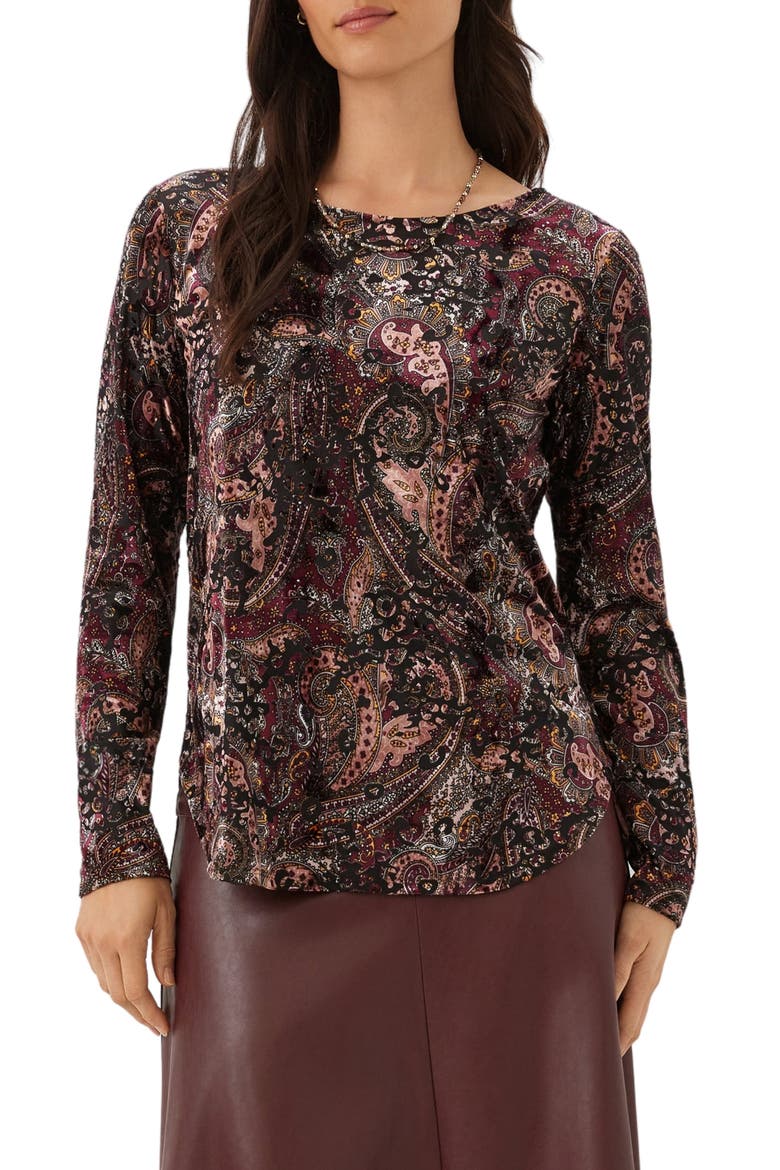 Velvet Burnout Shirttail Top, Main, color, PRINT